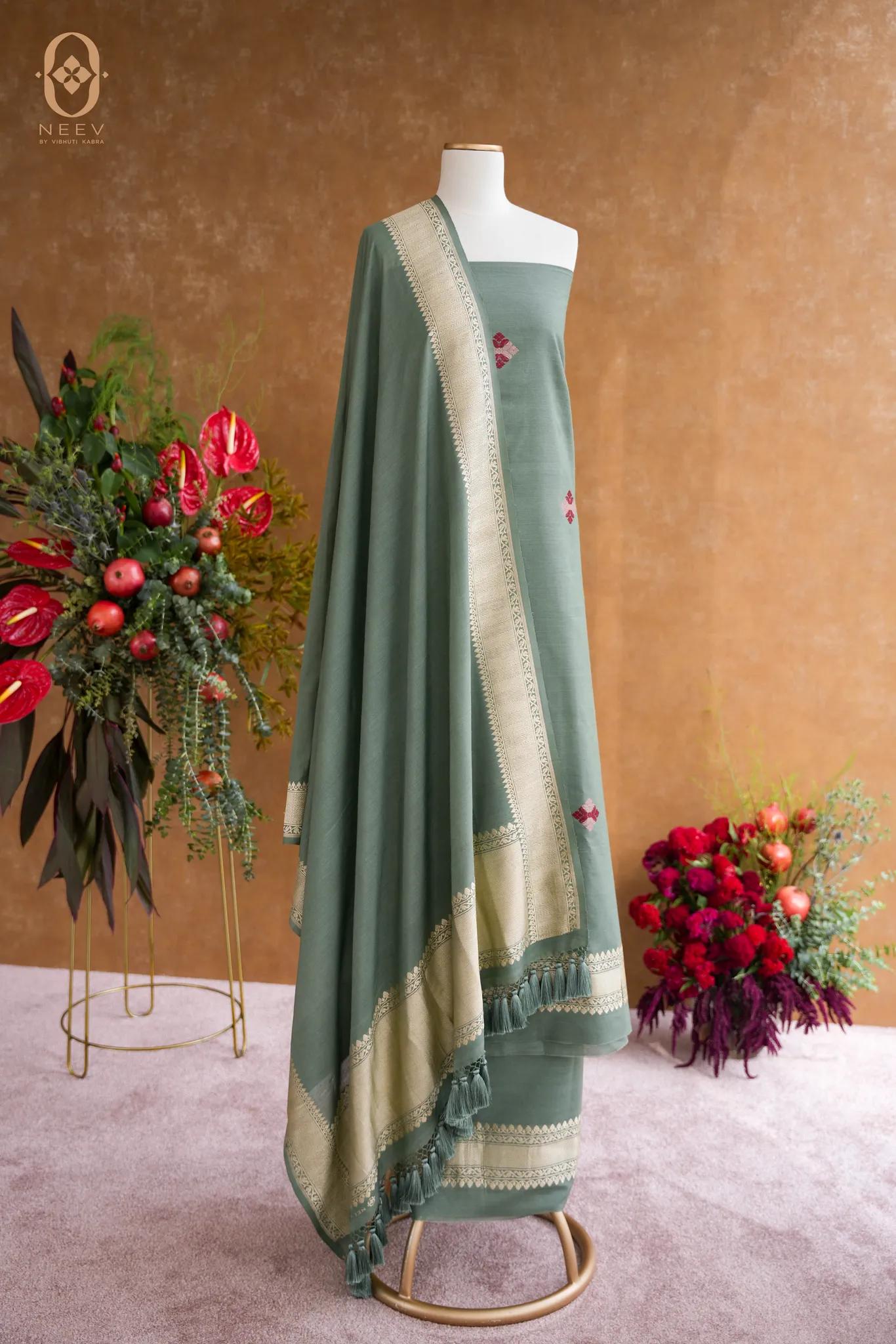 Ektara Munga Silk Phulkari Suit Set